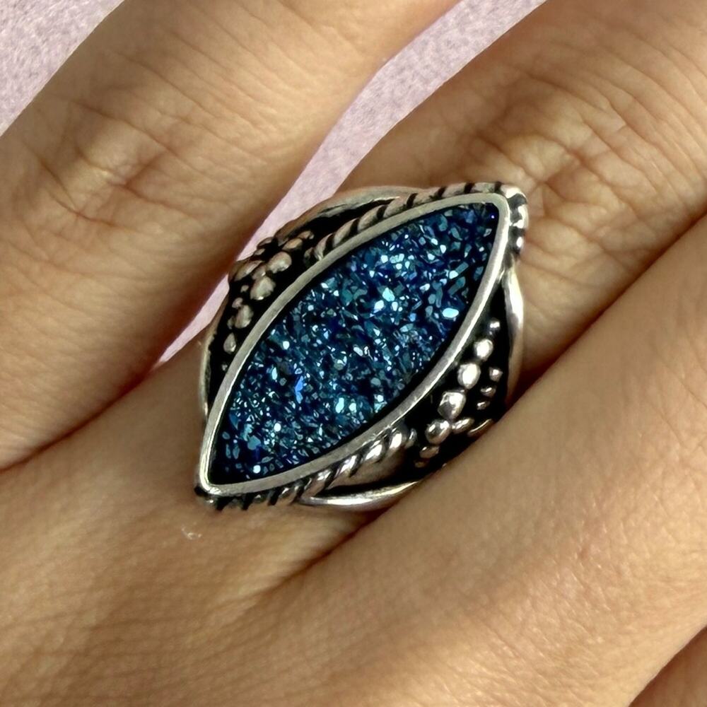 carolyn pollack sterling silver braided rope blue druzy ring size 5